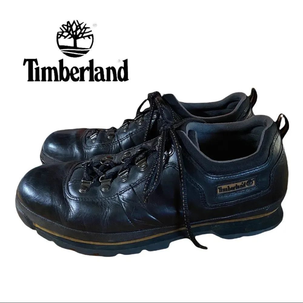 Timberland Men's Black Leather Laced Hiking Sneakers Shoes 10.5